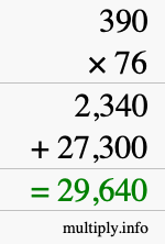 How to calculate 390 times 76 using long multiplication