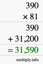 How to calculate 390 times 81 using long multiplication