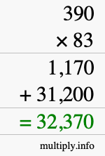 How to calculate 390 times 83 using long multiplication