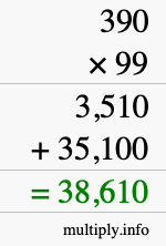 How to calculate 390 times 99 using long multiplication