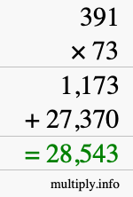 How to calculate 391 times 73 using long multiplication