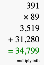 How to calculate 391 times 89 using long multiplication