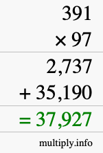 How to calculate 391 times 97 using long multiplication