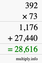 How to calculate 392 times 73 using long multiplication