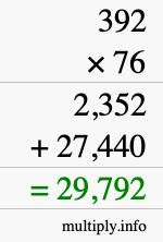 How to calculate 392 times 76 using long multiplication