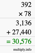 How to calculate 392 times 78 using long multiplication