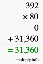 How to calculate 392 times 80 using long multiplication How to calculate 392 times 80 using long multiplication