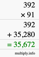 How to calculate 392 times 91 using long multiplication
