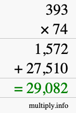 How to calculate 393 times 74 using long multiplication