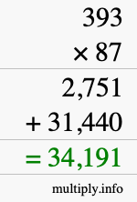How to calculate 393 times 87 using long multiplication