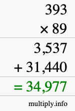 How to calculate 393 times 89 using long multiplication