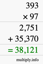 How to calculate 393 times 97 using long multiplication