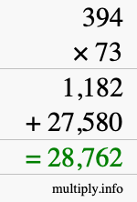 How to calculate 394 times 73 using long multiplication