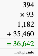 How to calculate 394 times 93 using long multiplication