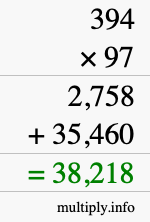 How to calculate 394 times 97 using long multiplication
