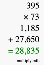 How to calculate 395 times 73 using long multiplication