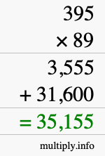 How to calculate 395 times 89 using long multiplication