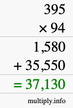 How to calculate 395 times 94 using long multiplication