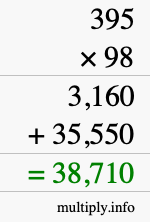 How to calculate 395 times 98 using long multiplication
