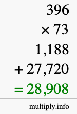 How to calculate 396 times 73 using long multiplication