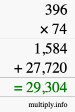 How to calculate 396 times 74 using long multiplication