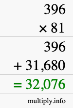 How to calculate 396 times 81 using long multiplication