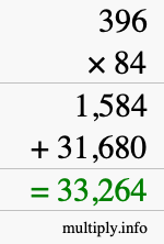 How to calculate 396 times 84 using long multiplication