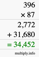 How to calculate 396 times 87 using long multiplication