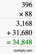How to calculate 396 times 88 using long multiplication