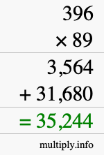 How to calculate 396 times 89 using long multiplication