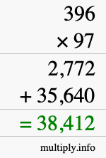 How to calculate 396 times 97 using long multiplication