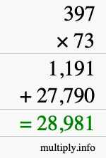 How to calculate 397 times 73 using long multiplication