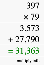 How to calculate 397 times 79 using long multiplication