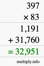 How to calculate 397 times 83 using long multiplication