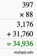 How to calculate 397 times 88 using long multiplication