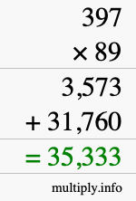 How to calculate 397 times 89 using long multiplication