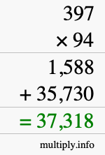 How to calculate 397 times 94 using long multiplication