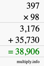 How to calculate 397 times 98 using long multiplication