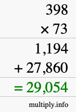 How to calculate 398 times 73 using long multiplication