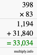 How to calculate 398 times 83 using long multiplication