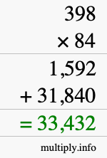 How to calculate 398 times 84 using long multiplication How to calculate 398 times 84 using long multiplication