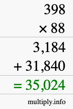 How to calculate 398 times 88 using long multiplication