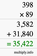 How to calculate 398 times 89 using long multiplication