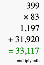 How to calculate 399 times 83 using long multiplication