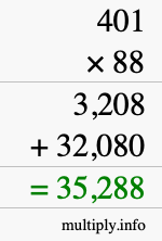 How to calculate 401 times 88 using long multiplication