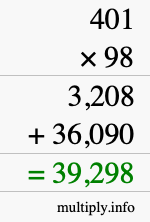 How to calculate 401 times 98 using long multiplication