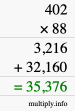 How to calculate 402 times 88 using long multiplication