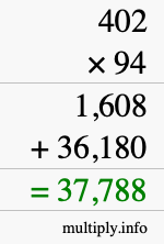How to calculate 402 times 94 using long multiplication