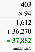 How to calculate 403 times 94 using long multiplication
