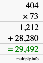How to calculate 404 times 73 using long multiplication